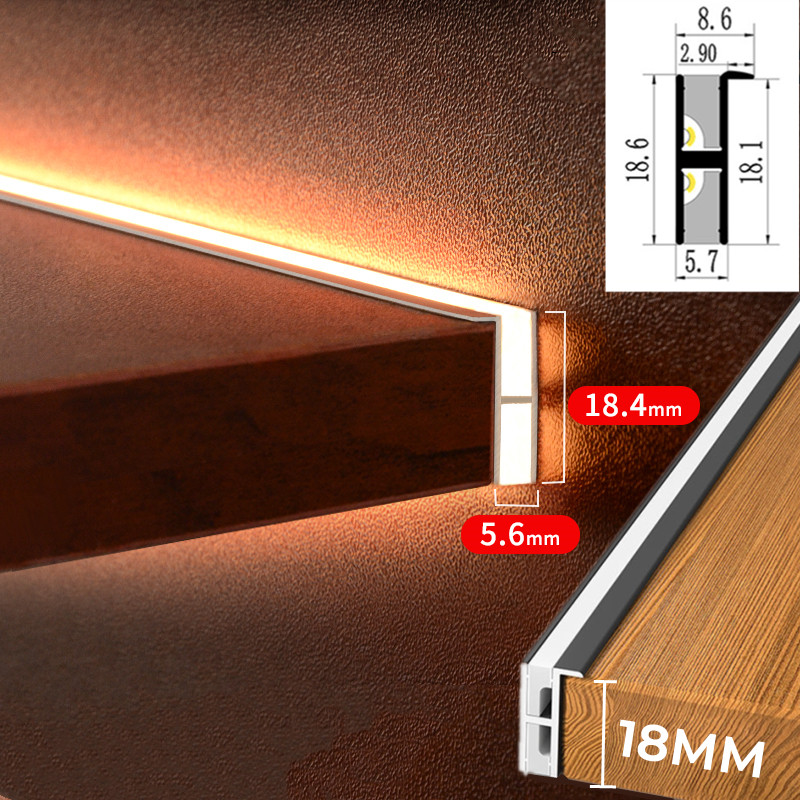 Aluminum T-Slot Profile - クローゼット,ワイン,本棚,バー用の超薄型アルミニウムLED埋め込み式ライト,厚さ18mm,厚さ