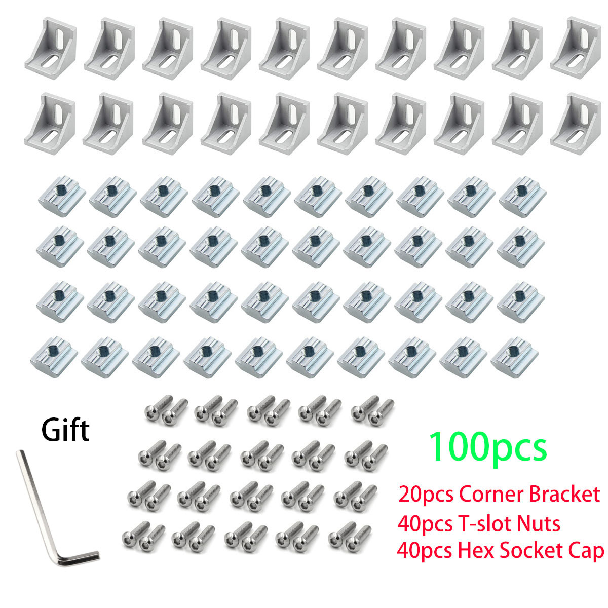 Aluminum T-Slot Profile - 100 個 2020 アルミプロファイルコネクタセット 20 個コーナーブラケット
