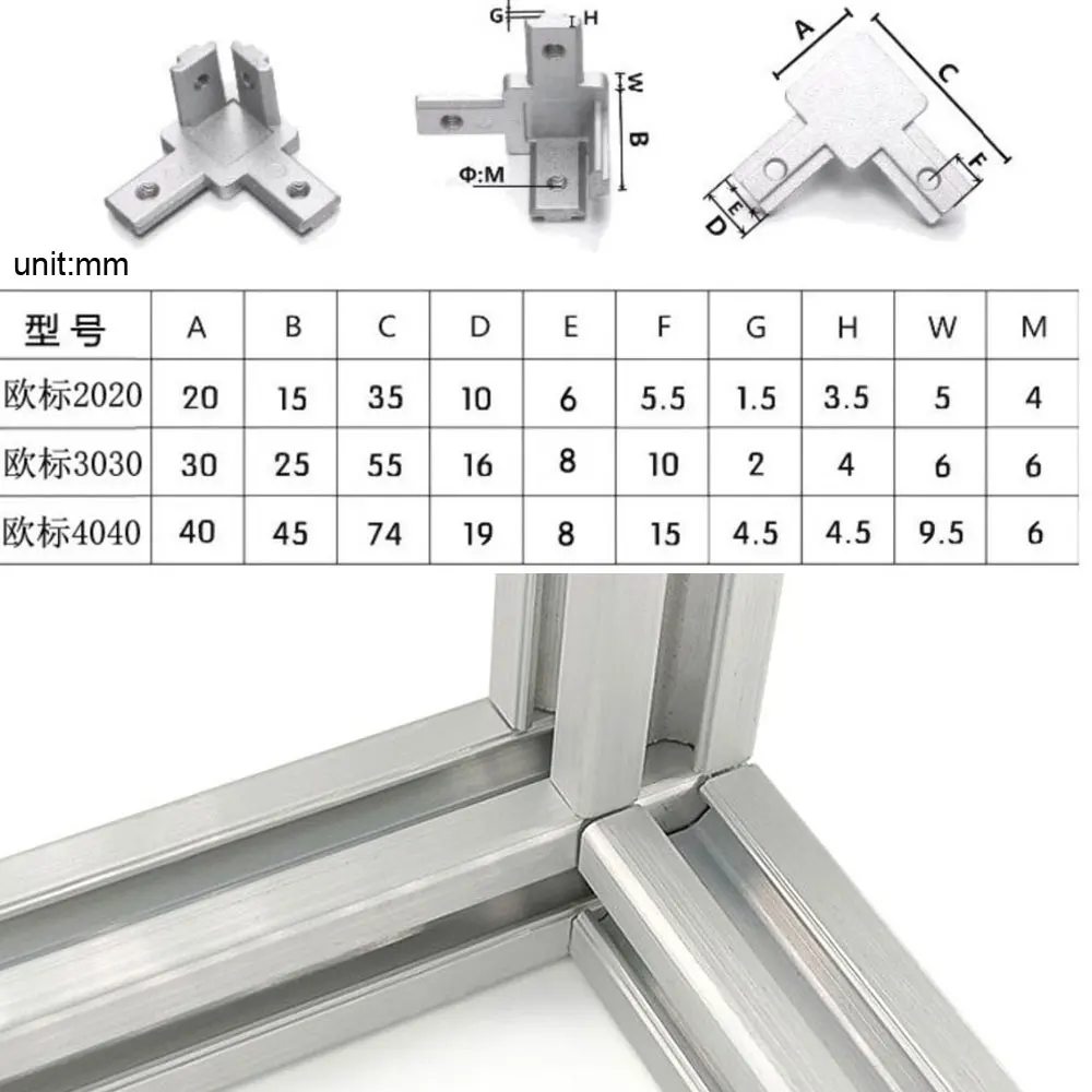 10個入り 3方向コーナーブラケットコネクター EU 202 - Aluminum T-Slot Profile のレビューと価格