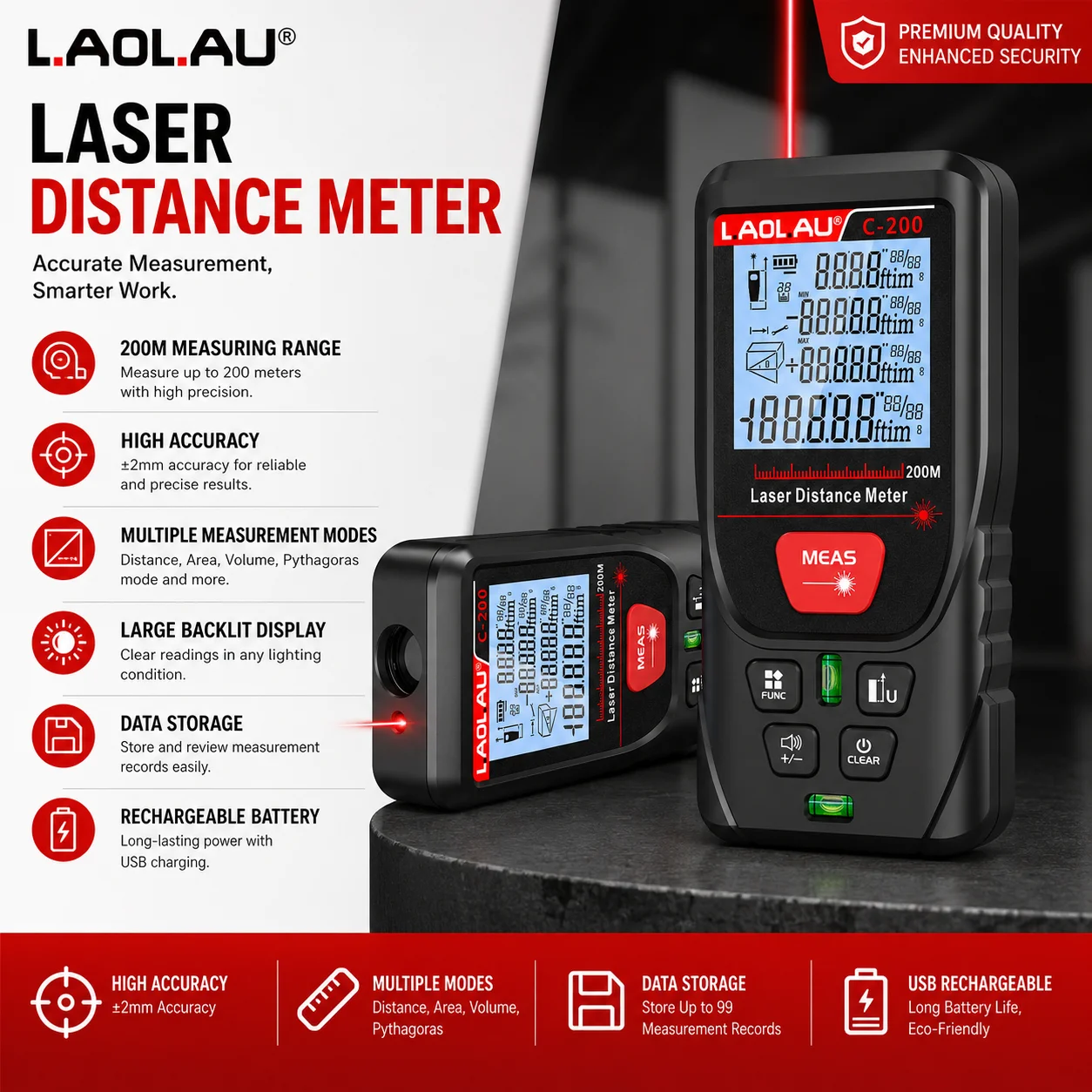 LAOLAU デジタルレーザー距離計赤/緑レーザービームメー - Industrial Laser Rangefinder のレビューと価格