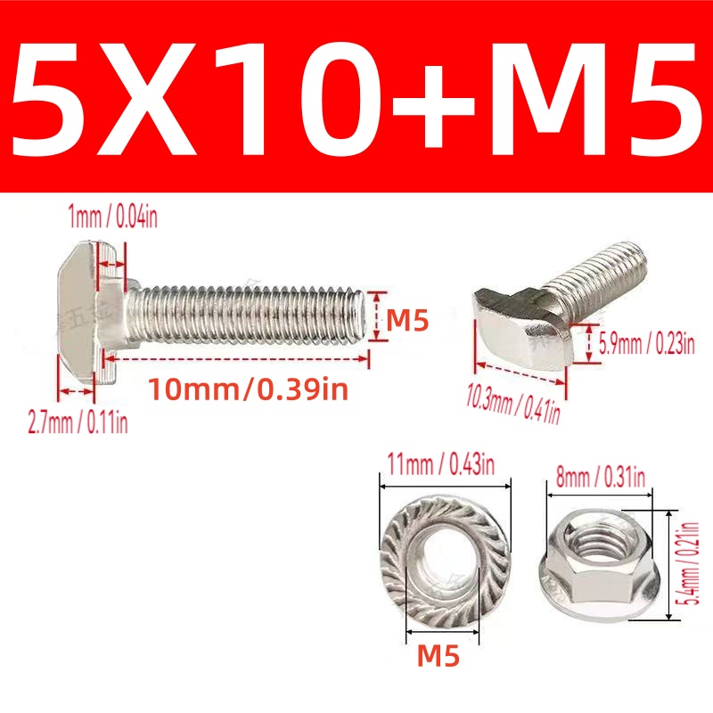 10 セット M5 T ボルトネジと六角フランジナットニッケ - Aluminum T-Slot Profile のレビューと価格