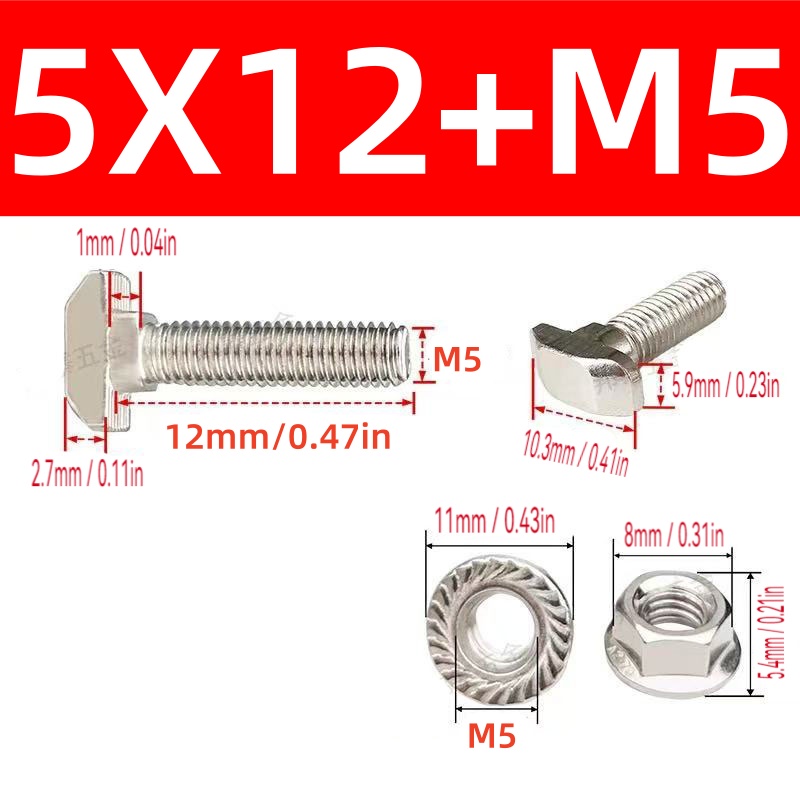 10 セット M5 T ボルトネジと六角フランジナットニッケ - Aluminum T-Slot Profile のレビューと価格